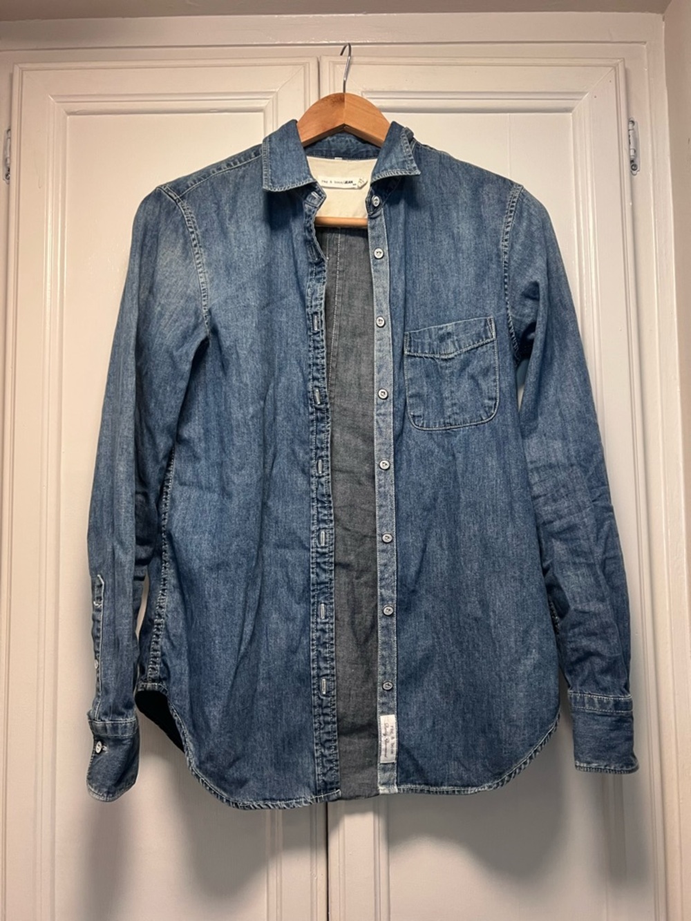 Rag & Bone Chambray Button Down Cotton Silk Blend Shirt Top Classic Size Small